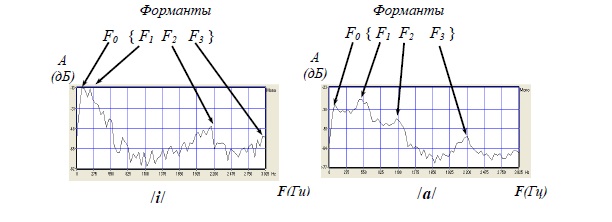 Двумерные спектрограммы для звуков /a/, /i/